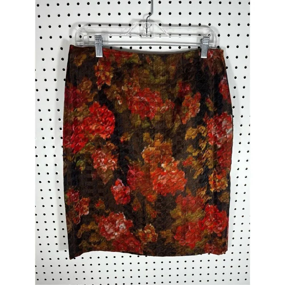 Kay Unger digital watercolor floral print pencil skirt size 10